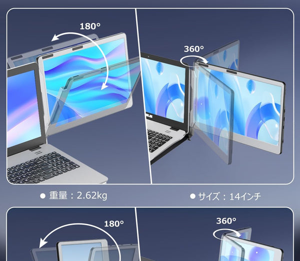 Kwumsy F2 360°回転トリプルポータブルラップトップモニター