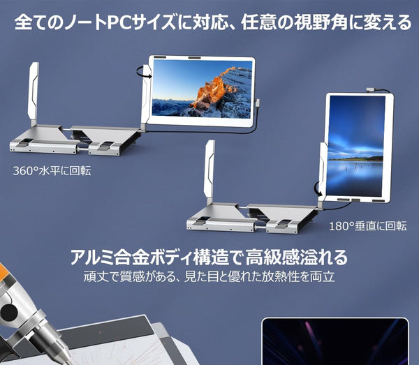 Kwumsy F2 360°回転トリプルポータブルラップトップモニター