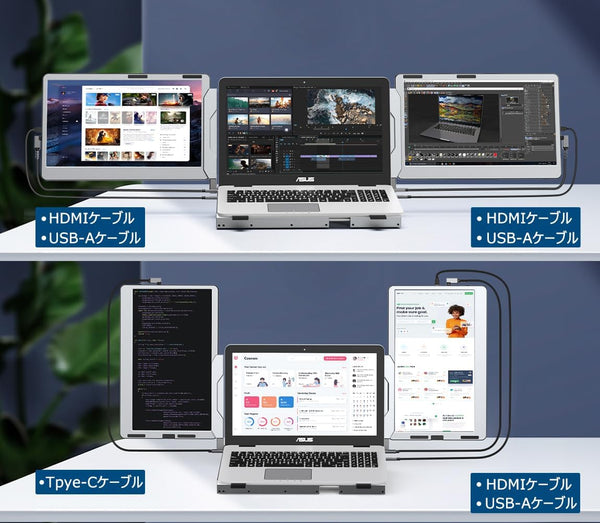 Kwumsy F2 360°回転トリプルポータブルラップトップモニター