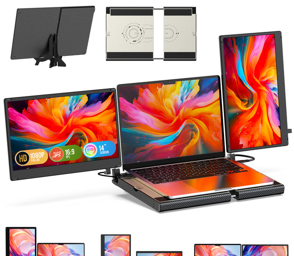 Kwumsy F3 360°回転トリプルポータブルラップトップモニター