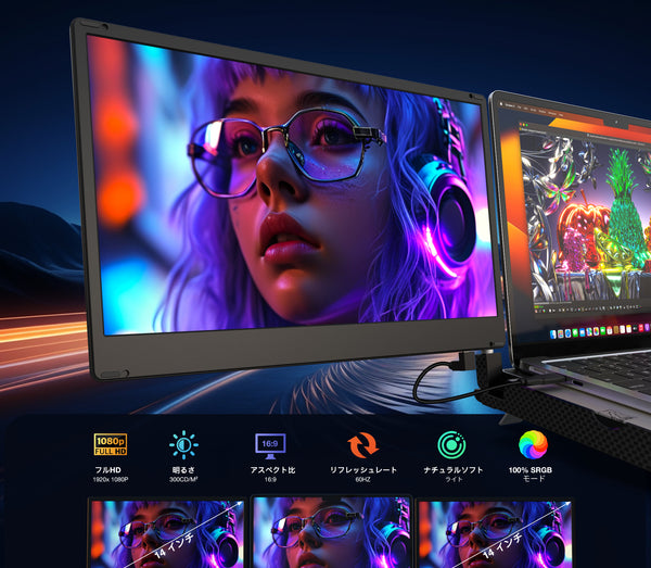 Kwumsy F3 360°回転トリプルポータブルラップトップモニター