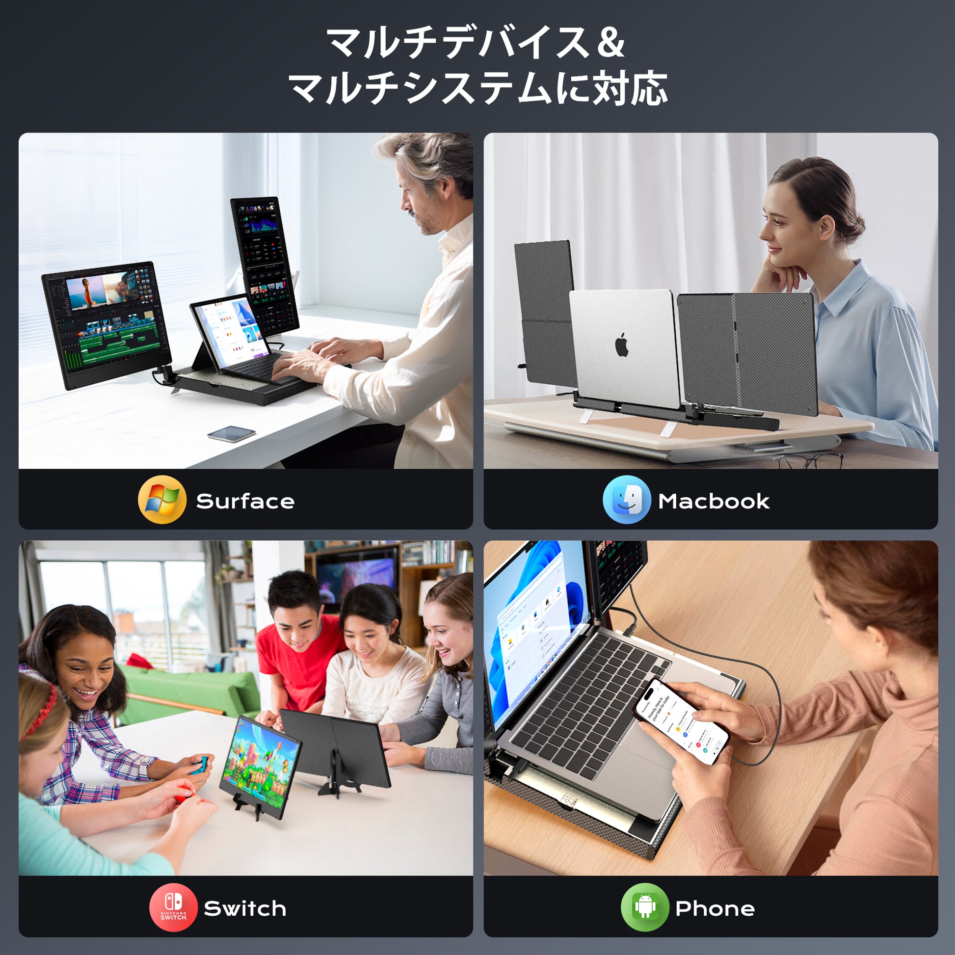 Kwumsy F3 360°回転トリプルポータブルラップトップモニター