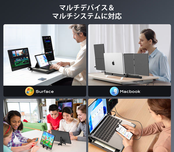 Kwumsy F3 360°回転トリプルポータブルラップトップモニター