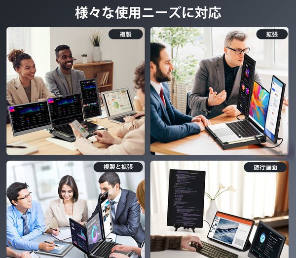 Kwumsy F3 360°回転トリプルポータブルラップトップモニター
