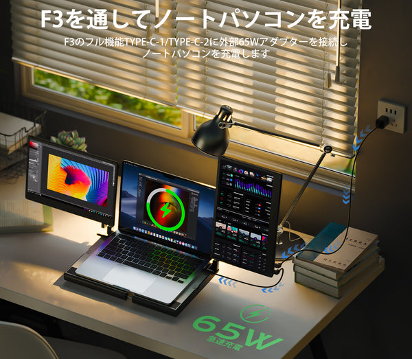 Kwumsy F3 360°回転トリプルポータブルラップトップモニター